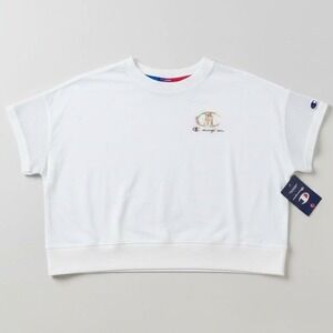 Champion Authentic Athleticwear Cropped Top White Mesh Sleeve Women's Medium NWT